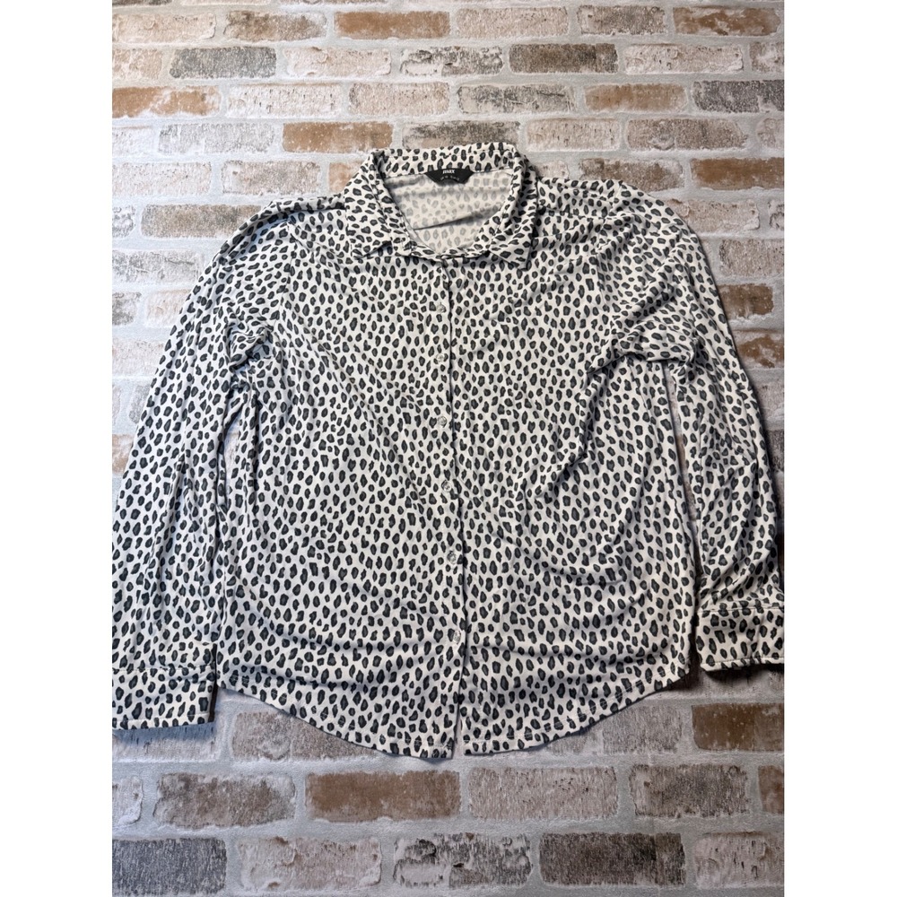 Max Womens Leopard Print Button Down Shirt Grey Black Long Sleeve Blouse Size 16